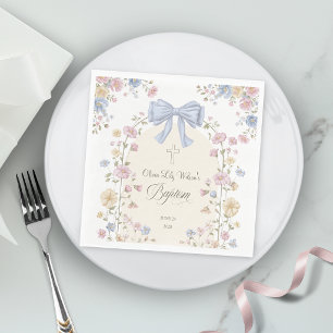 Serviette En Papier Baptême chrétien de fille Pastel Arc Fleur sauvage