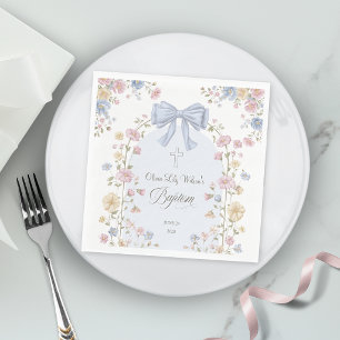 Serviette En Papier Baptême chrétien de fille Pastel Arc Fleur sauvage