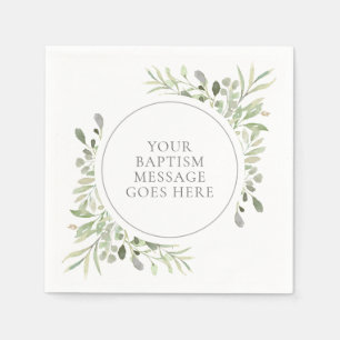 Serviette En Papier Baptême Christening Aquarelle Eucalyptus Verdure