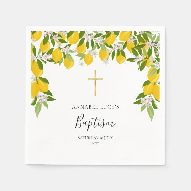Serviette En Papier Baptême Christening Citrons Fleur Floral (Devant)