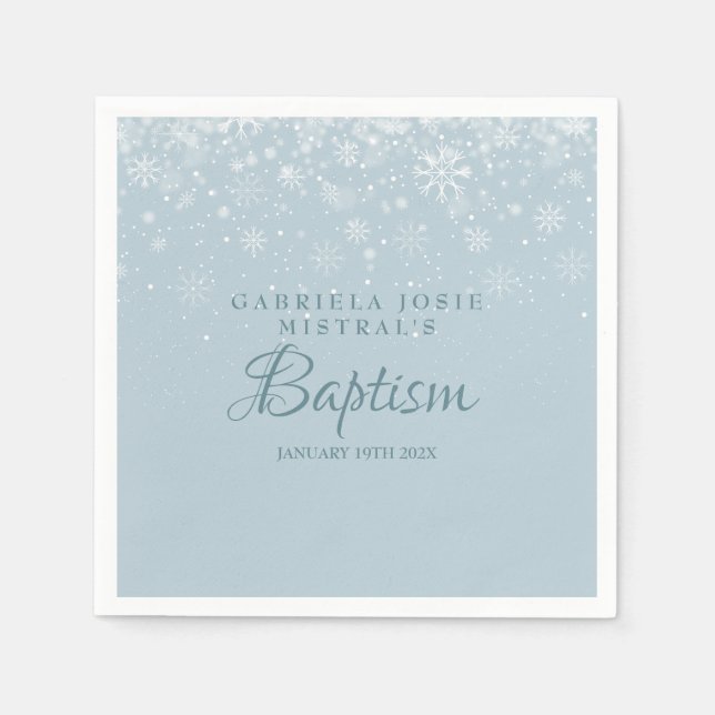 Serviette En Papier Baptême Christening Winter Snowflakes (Devant)