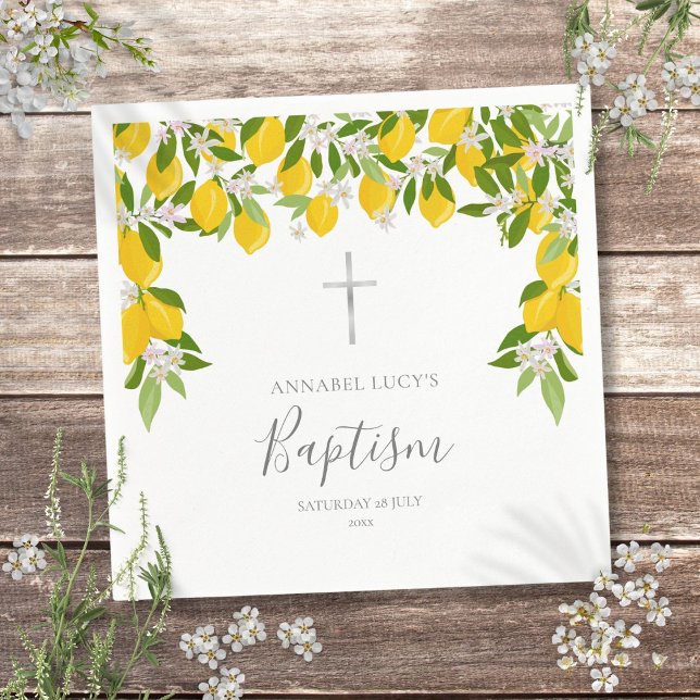 Serviette En Papier Baptême Citron Fleur Floral (Baptism Christening Lemons Blossom Floral Napkins)