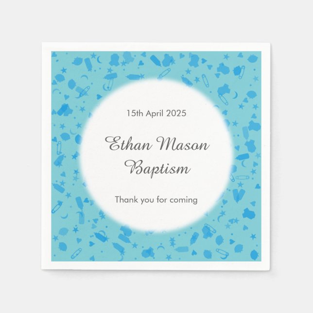 Serviette En Papier Baptême Confettis Bleu Bébé (Devant)