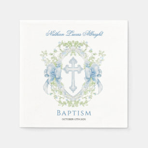 Serviette En Papier Baptême Croix Crest Verdure Baby Boy