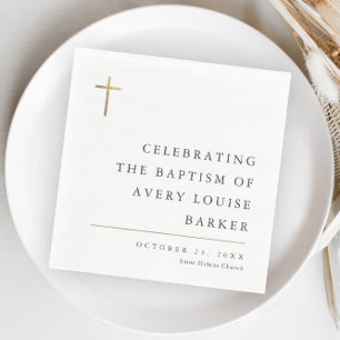 Serviette En Papier Baptême Croix d'Or Minimaliste Moderne