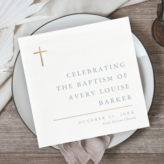 Serviette En Papier Baptême Croix Or Minimal Moderne (Créateur téléchargé)