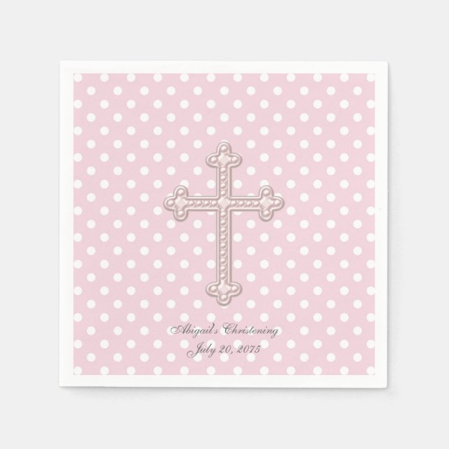 Serviette En Papier Baptême Croix Rose (Devant)