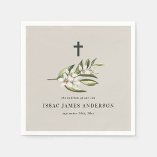 Serviette En Papier Baptême de baptême floraison blanche