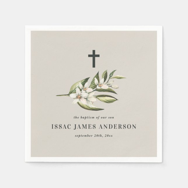 Serviette En Papier Baptême de baptême floraison blanche (Devant)