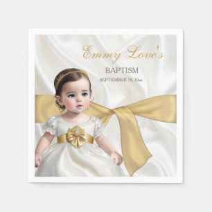Serviette En Papier Baptême de bébé fille Christening Blanc & Or