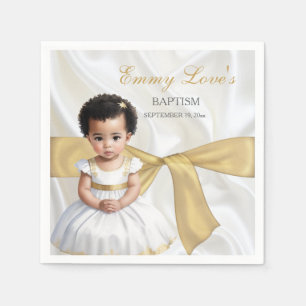 Serviette En Papier Baptême de bébé fille Christening Blanc & Or
