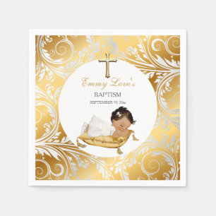 Serviette En Papier Baptême de bébé fille ethnique Or Argent