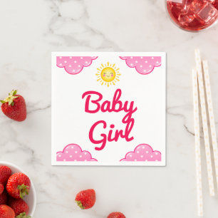 Serviette En Papier Baptême de Bébé Fille Nuages Roses Aquarelle Fémin