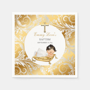 Serviette En Papier Baptême de bébé fille or argent