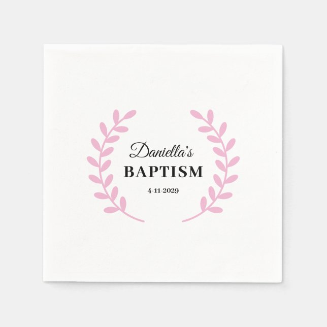 Serviette En Papier Baptême de Bébé Fille Rose  (Devant)