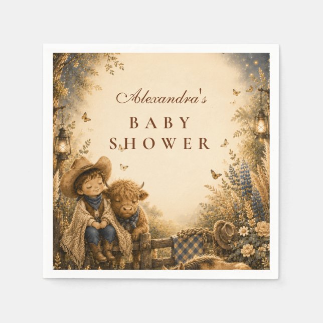 Serviette En Papier Baptême de bébé garçon occidental Boho (Devant)