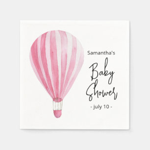Serviette En Papier Baptême de bébé montgolfière rose