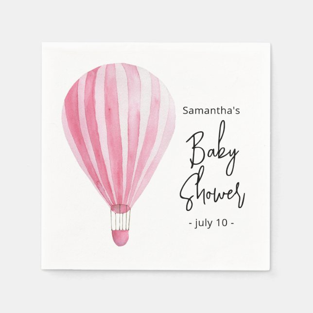 Serviette En Papier Baptême de bébé montgolfière rose (Devant)