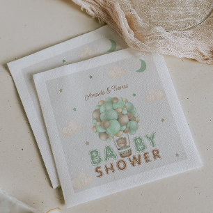 Serviette En Papier Baptême de bébé Montgolfière verte Ourson
