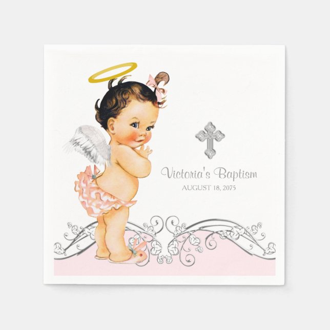 Serviette En Papier Baptême de fille Ange Bapteme (Devant)