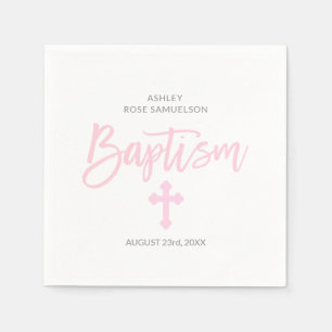 Serviette En Papier BAPTÊME de FILLE croisé blanc rose personnalisé
