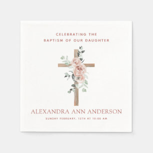 Serviette En Papier Baptême de fille Dusty Rose Christian
