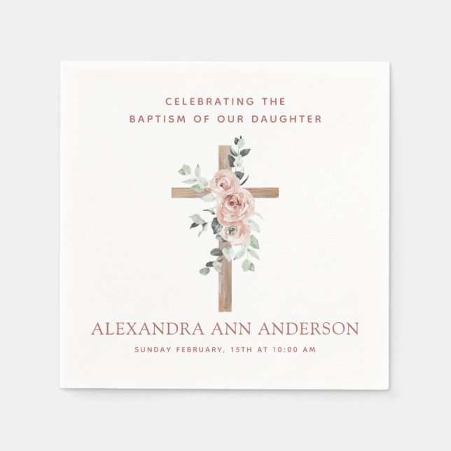 Serviette En Papier Baptême de fille Dusty Rose Christian (Devant)
