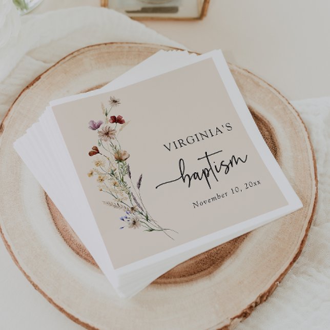 Serviette En Papier Baptême de Fleur Sauvage (Boho Wildflower Baptism Napkins by Painted Paperie
)