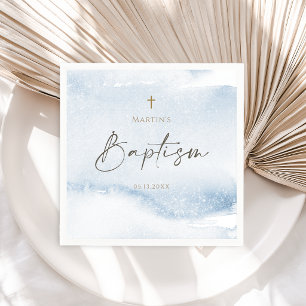 Serviette En Papier Baptême de garçon à l'aquarelle bleue