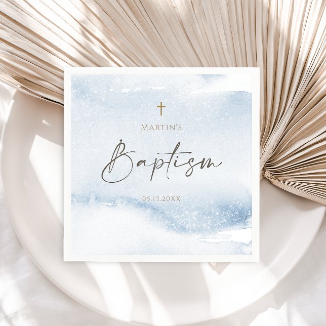 Serviette En Papier Baptême de garçon à l'aquarelle bleue (Blue Watercolor Boy Baptism Napkins)