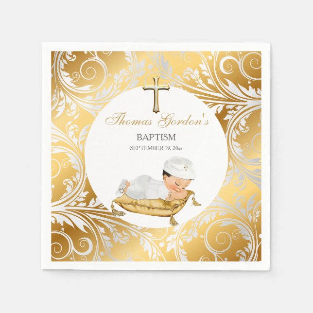 Serviette En Papier Baptême de garçon Bapteme Or Argent (Devant)