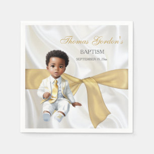Serviette En Papier Baptême de garçon blanc et or