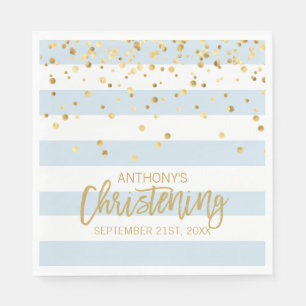 Serviette En Papier BAPTÊME de GARÇON bleu en pastel d'or de rayures