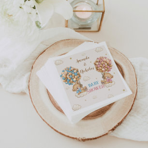 Serviette En Papier Baptême de jumeaux garçon fille ours rose ballons