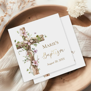 Serviette En Papier Baptême de la Sainte Croix Florale Aquarelle