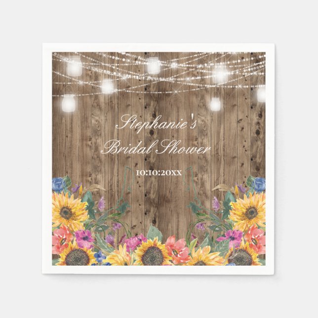 Serviette En Papier Baptême de mariage Bois de Grange  & Tournesol (Devant)