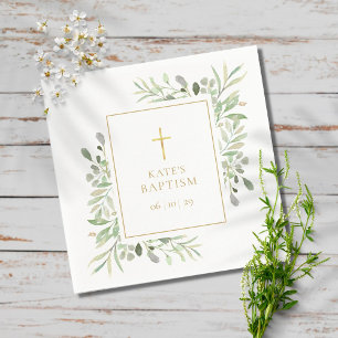Serviette En Papier Baptême de verdure aquarelle