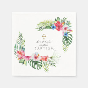 Serviette En Papier Baptême du cadre floral tropical exotique hawaïen