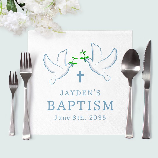 Serviette En Papier Baptême du garçon bleu de la colombe (Dove Blue Boy Baptism Napkins
)