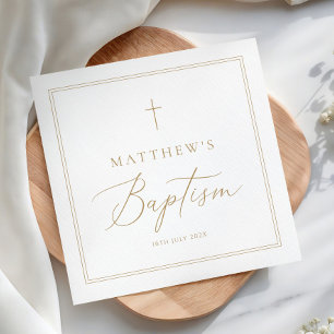 Serviette En Papier Baptême élégant à la calligraphie dorée