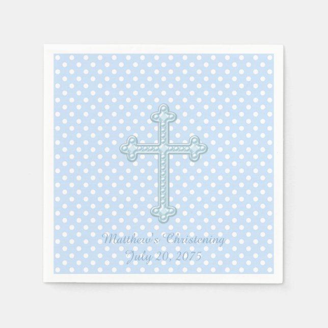 Serviette En Papier Baptême élégant croix bleue (Devant)