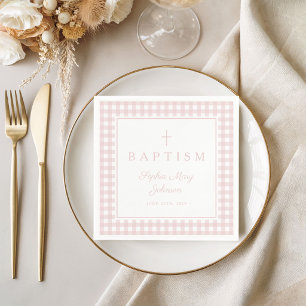 Serviette En Papier Baptême élégant de fille au vichy rose