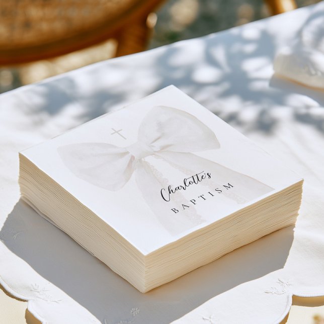 Serviette En Papier Baptême Élégant Ruban Blanc (Créateur téléchargé)