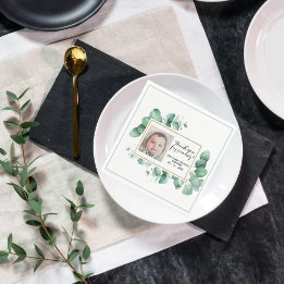 Serviette En Papier Baptême Eucalyptus verdure MERCI Christening