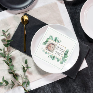 Serviette En Papier Baptême Eucalyptus verdure MERCI Christening
