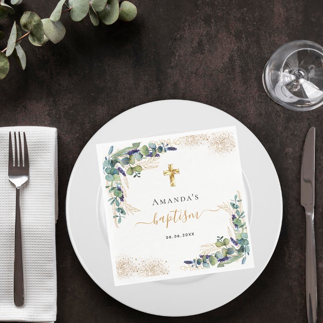 Serviette En Papier Baptême eucalyptus vert nom de la parties scintill (Créateur téléchargé)