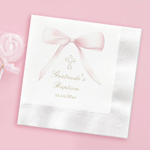 Serviette En Papier Baptême fille arc rose