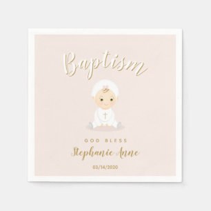 Serviette En Papier Baptême Fille Bébé avec Bonnet