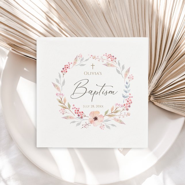 Serviette En Papier Baptême Fille Rose Pâle Floral (Blush Pink Floral Girl Baptism Napkins)