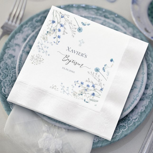 Serviette En Papier Baptême fleur sauvage bleu (Créateur téléchargé)